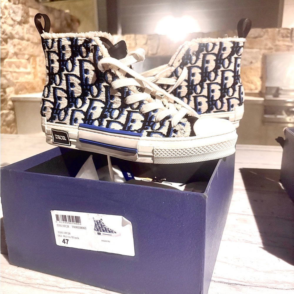 Dior Monogram High-Top Sneakers - Navy and White